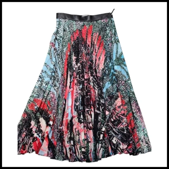 Christopher Kane “Mindscape” Pleated Midi Skirt – Size 6, Mutlicolor, NWT - Picture 4 of 13
